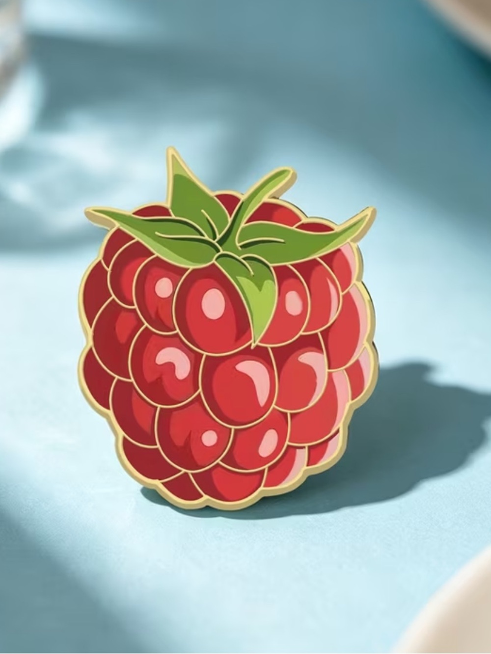 Raspberry Enamel Pin - Red & Green Berry Design